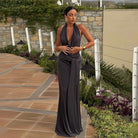 Elegant gray halter gown showcasing modern fashion in ملابس for sophisticated style