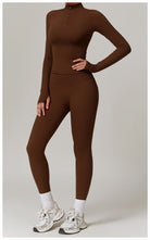 Brown turtleneck bodysuit with white socks and chunky sneakers for outdoor fitness fashion