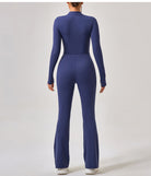 Navy blue long-sleeved flared leg jumpsuit in Comfy One Piece Sportswear fashion ملابس