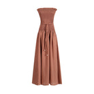 Strapless brown smocked maxi dress from Enchanting High Grade Dress collection in fashion ملابس