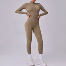 Olive-green athletic jumpsuit from Comfy Mesh Stitching Fitness One Piece fashion ملابس