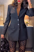 Black blazer dress with patterned tights from Casual Loose Lace Two Piece Set in fashion ملابس