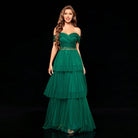 Elegant green off-the-shoulder tiered gown from Gorgeous Design Beautiful Mesh Dress fashion