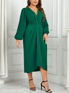 V-NICK GREEN DRESS