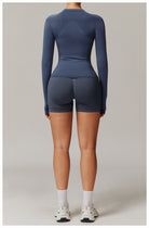 Blue athletic wear set featuring a Running Sport Long Sleeve Top in stylish fashion