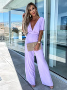 Lilac wide-leg jumpsuit from Casual One Piece Trousers, ideal for langry fashion ملابس