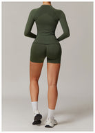 Olive green athletic set featuring a Running Sport Long Sleeve Top for active fashion