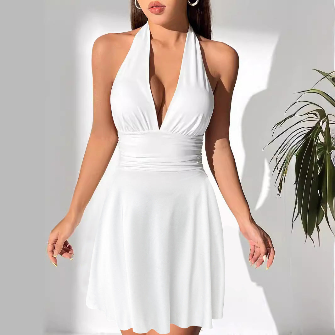 Elegant white halter dress from the Stunning Backless Short Dress collection in fashion