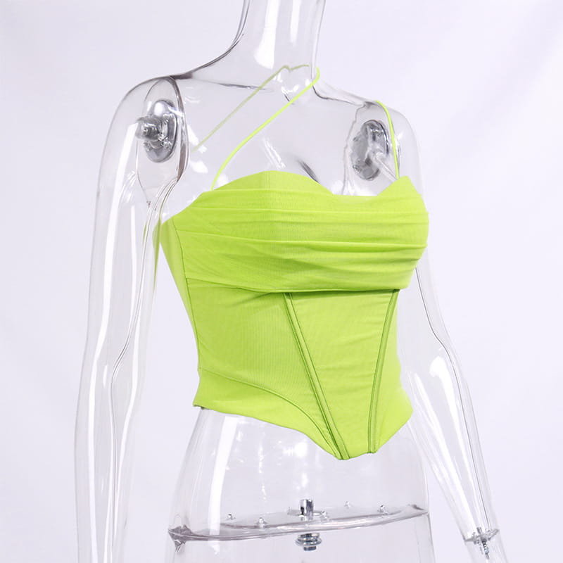 One-Side Strap Boning Corset Top with Mesh Backless Design