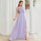 Lilac one-shoulder chiffon dress from Taro Purple, elegant fashion ملابس for evenings