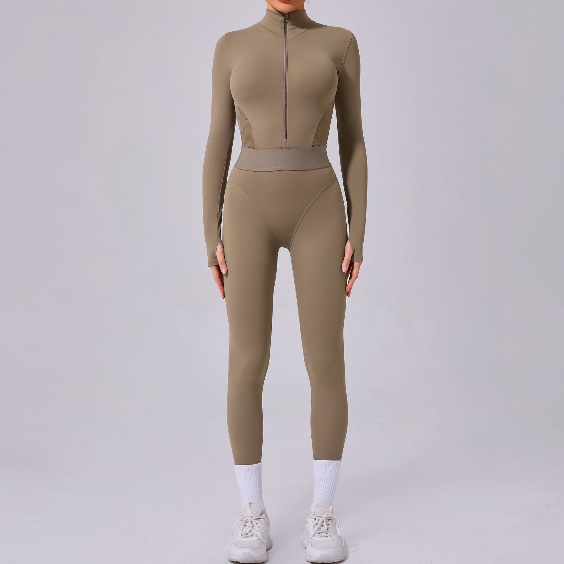 Olive-green athletic jumpsuit from Comfy Mesh Stitching Fashion ملابس collection