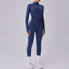 Blue athletic jumpsuit, Comfy Mesh Stitching Fitness One Piece for stylish sportswear fashion