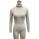 Ribbed beige turtleneck bodysuit from Enchanting Slim Fit Jumpsuit for stylish fashion ملابس