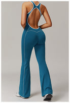 Blue open-back jumpsuit from Hip Lifting Pleated Slightly Pull Yoga Jumpsuit fashion collection