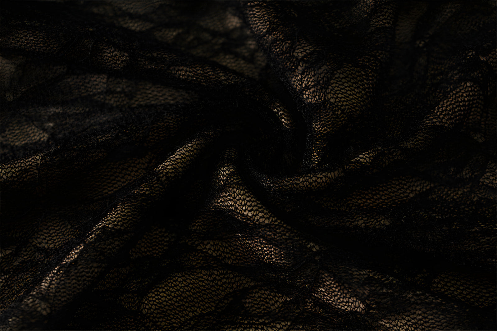 Dark textured fabric with swirling folds enhances the Stunning Pure Lace Dress in fashion