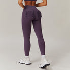 Purple leggings with ruched detailing for stylish casual sports trousers in langry fashion