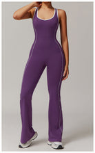 Purple jumpsuit with white trim from Hip Lifting Pleated Slightly Pull Yoga Jumpsuit fashion