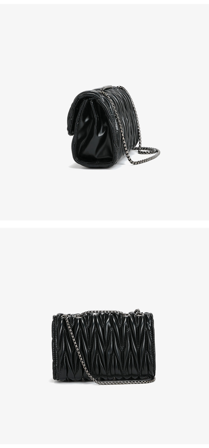 Black quilted leather shoulder bag from High Grade Pleated Bag collection, ideal for fashion