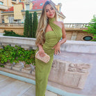 Elegant green one-shoulder dress from Beautiful Slim Fit Long Ribbon Dress collection in fashion