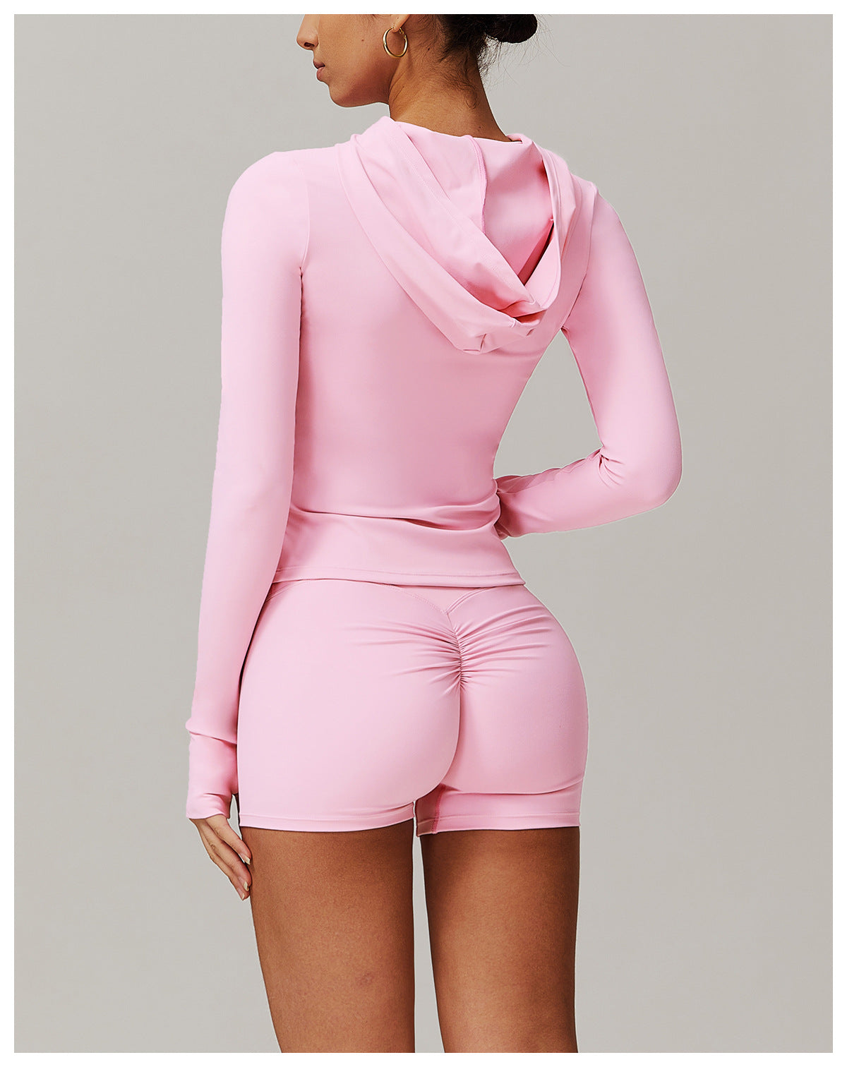 Pink long-sleeved hooded workout romper shorts from Comfy Slim Fit Soft Jacket fashion ملابس