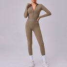 Olive-green athletic jumpsuit from Comfy Mesh Stitching Fitness One Piece, ideal for langry fashion