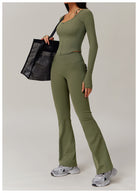 Olive green athletic set with tote bag for fashionable casual sports trousers in ملابس