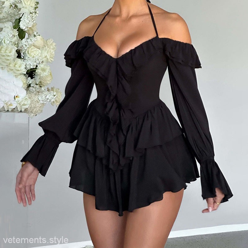 SEXY HALTER LOW CUT RUFFLED DRESS-VETEMENTS 