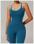 Blue athletic jumpsuit with white trim for stylish langry fashion and yoga ملابس