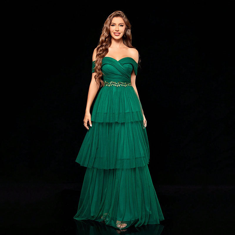 Elegant green tiered gown from Gorgeous Design Beautiful Mesh Dress for fashion lovers