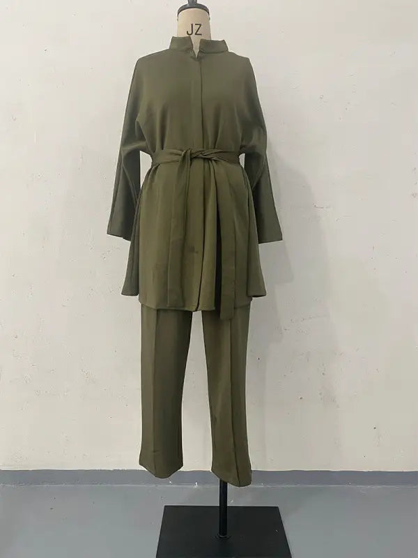 COMFY LOOSE BELT TOP CROPPED PANTS SUIT-VETEMENTS 