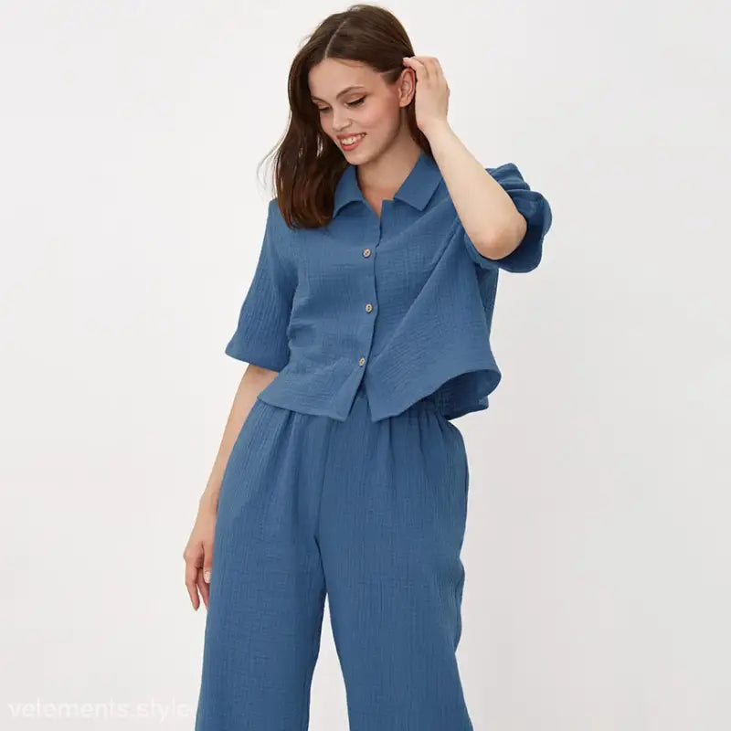 BLUE COTTON PAJAMAS SET-VETEMENTS 