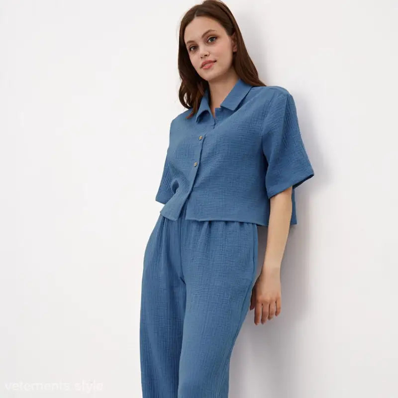 BLUE COTTON PAJAMAS SET-VETEMENTS 