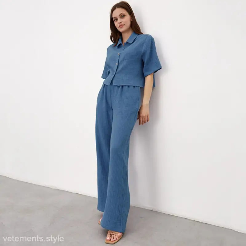 BLUE COTTON PAJAMAS SET-VETEMENTS 