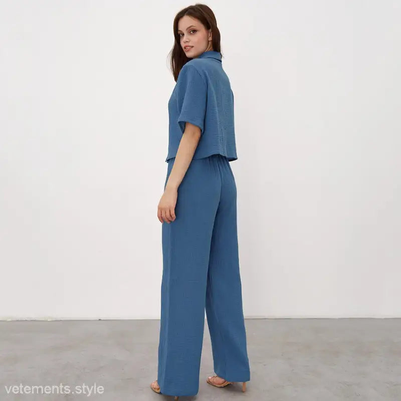 BLUE COTTON PAJAMAS SET-VETEMENTS 