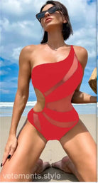 MESH ONE SHOULDER ONE PIECE SWIMSUIT