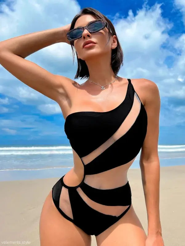 MESH ONE SHOULDER ONE PIECE SWIMSUIT-VETEMENTS 