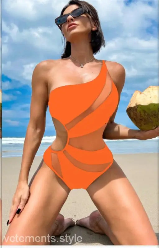 MESH ONE SHOULDER ONE PIECE SWIMSUIT