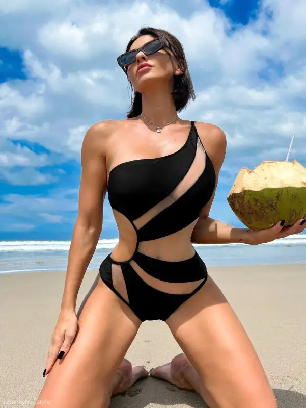 MESH ONE SHOULDER ONE PIECE SWIMSUIT-VETEMENTS 