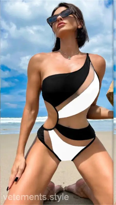 MESH ONE SHOULDER ONE PIECE SWIMSUIT