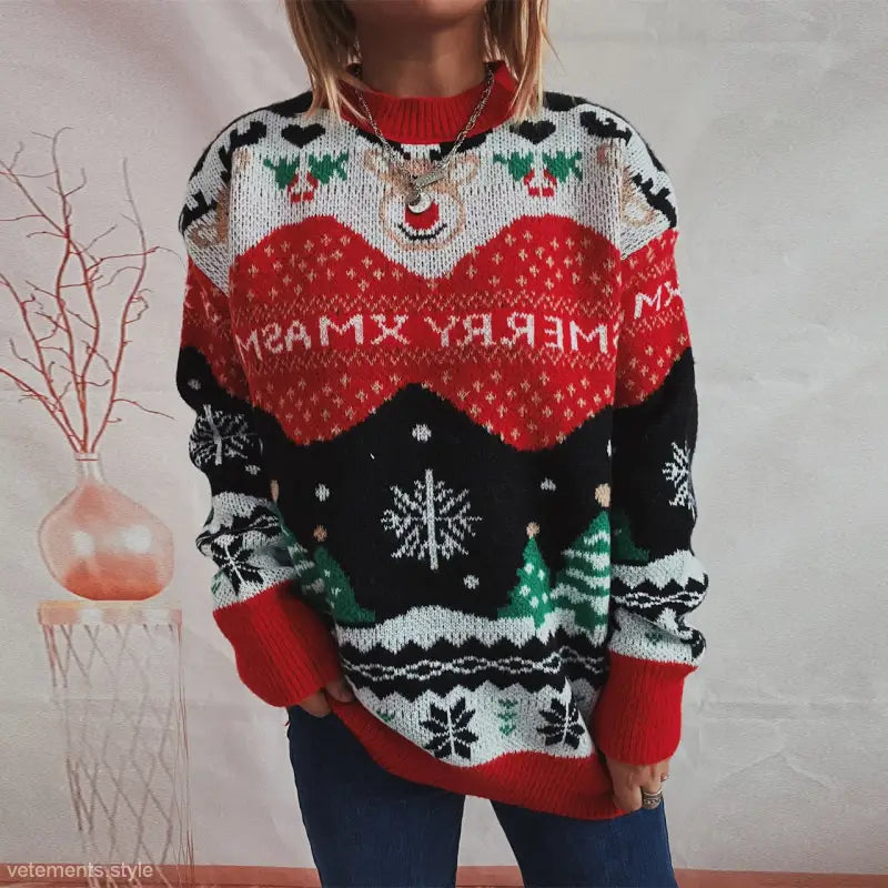 CHRISTMAS ELK SNOWFLAKE ROUND NECK LONG SLEEVE PULLOVER-VETEMENTS 