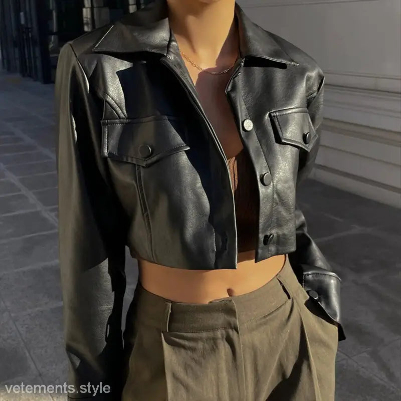 SEXY CROPPED MOTORCYCLE JACKET-VETEMENTS 