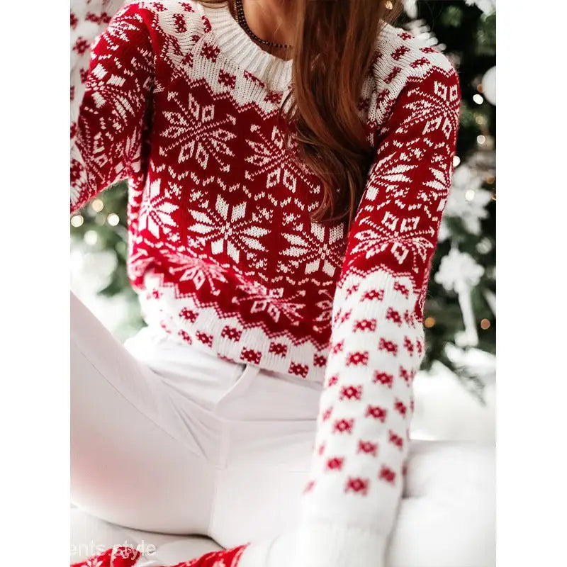 CHRISTMAS SNOWFLAKE LONG SLEEVE BOTTOMING KNITTED SWEATER-VETEMENTS 