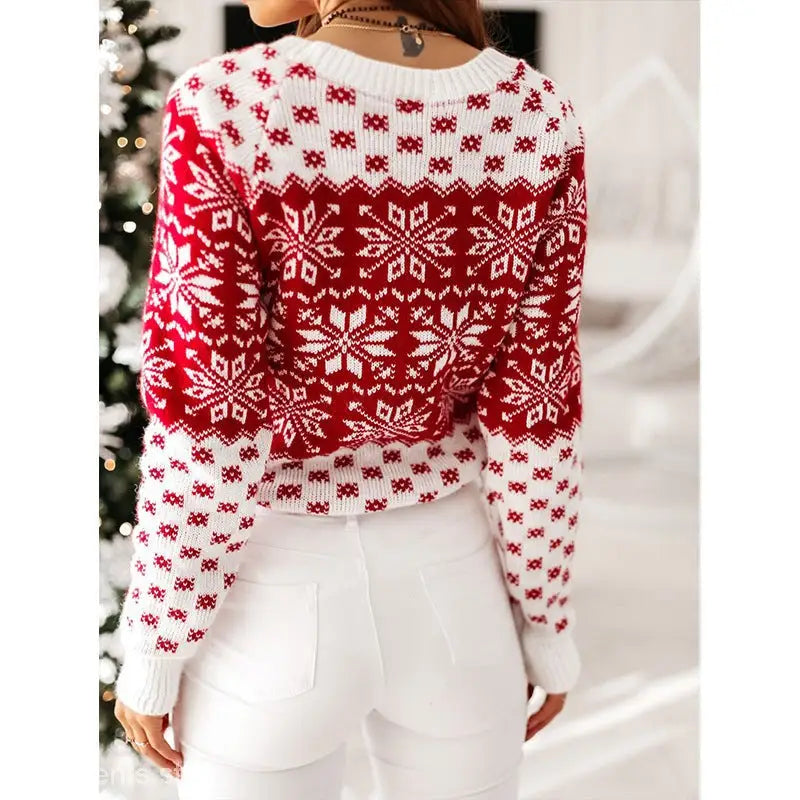 CHRISTMAS SNOWFLAKE LONG SLEEVE BOTTOMING KNITTED SWEATER-VETEMENTS 