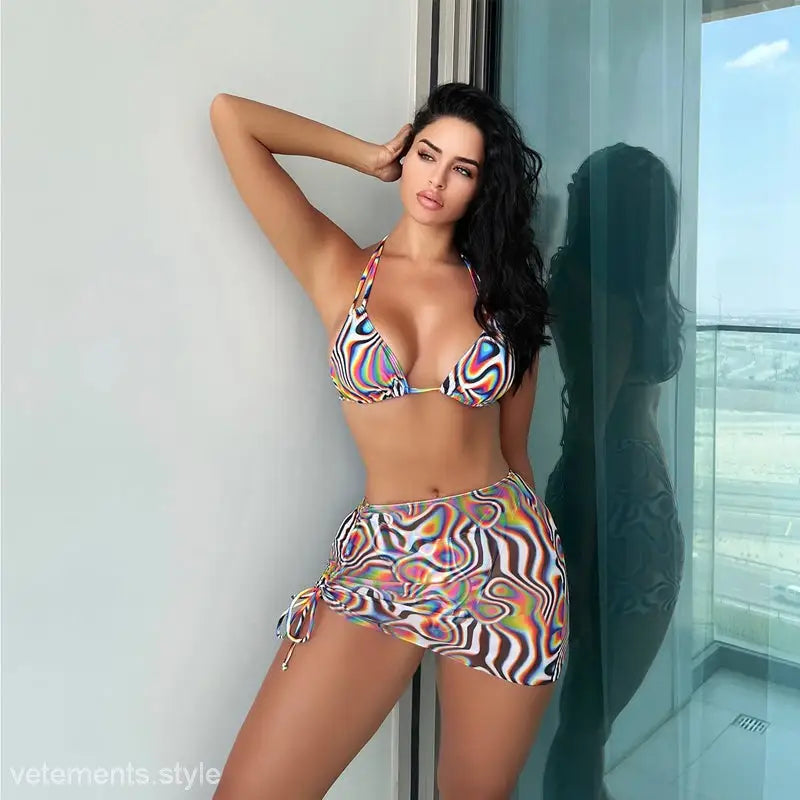 COLORFUL BIKINI THREE PIECE SET-VETEMENTS 