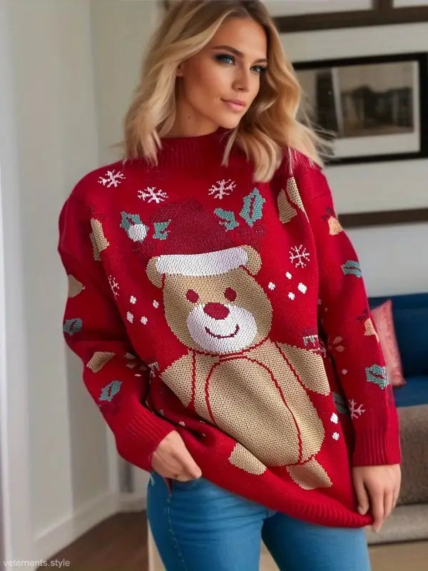 CHRISTMAS CARTOON CUTE SNOWFLAKE BEAR PATTERN PULLOVER-VETEMENTS 