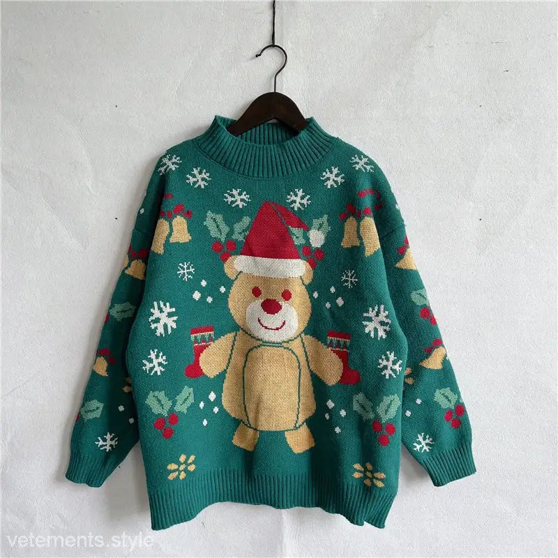 CHRISTMAS CARTOON CUTE SNOWFLAKE BEAR PATTERN PULLOVER-VETEMENTS 