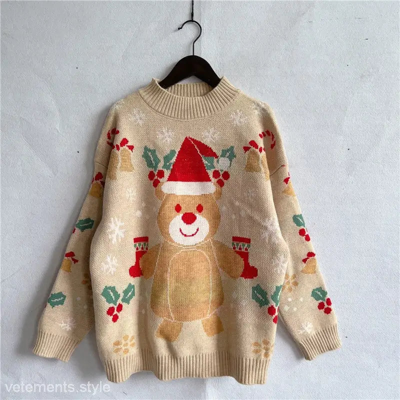 CHRISTMAS CARTOON CUTE SNOWFLAKE BEAR PATTERN PULLOVER-VETEMENTS 