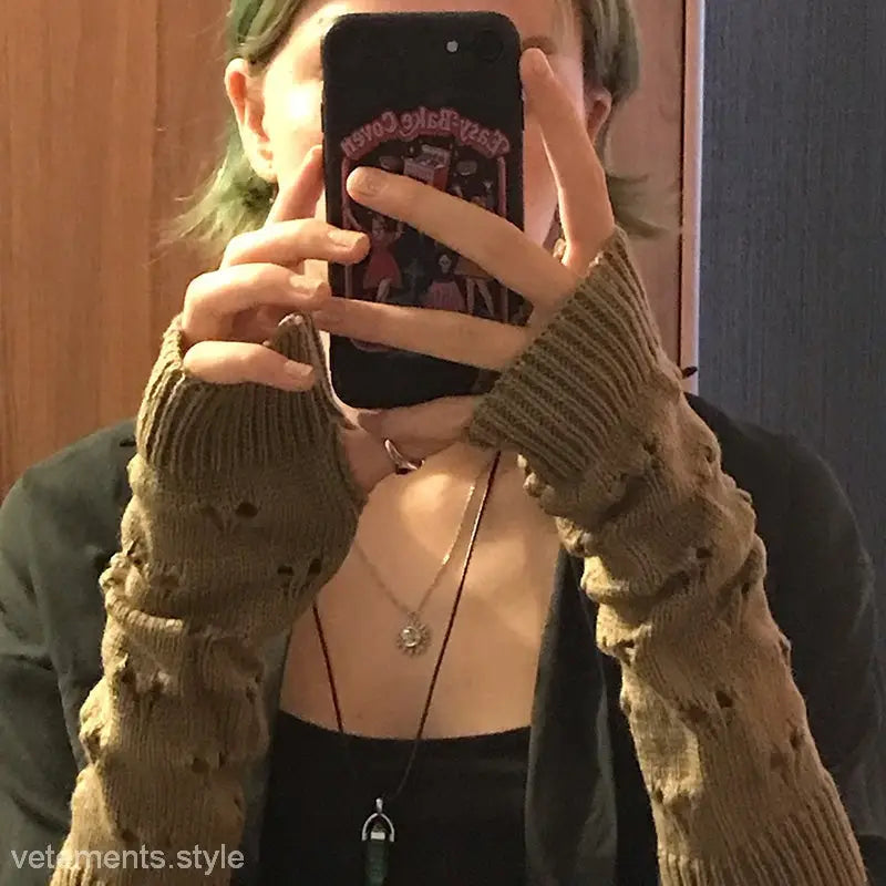 KNITTED RIPPED FINGERLESS GLOVES-VETEMENTS 