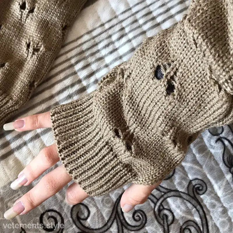 KNITTED RIPPED FINGERLESS GLOVES-VETEMENTS 