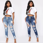 elastic Ripped Skinny Hip Raise  Jeans for Women-VETEMENTS 